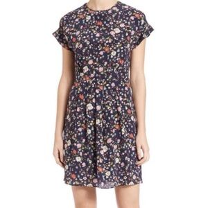 Rebecca Taylor Floral Silk Mini Dress Short Sleeve Navy Pink Size 12